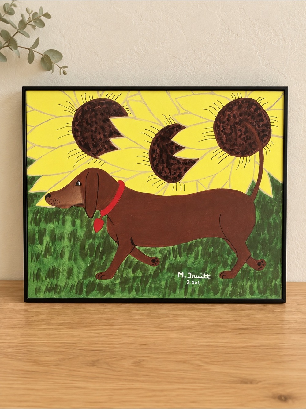 Brown Dachshund Art Print with Red Collar by M. Invitt
